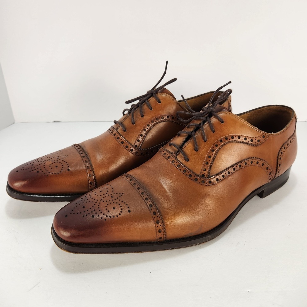 Magnanni Men's Brogue Cap Toe Oxford Lace-up Brown Dress Shoes Size 14M